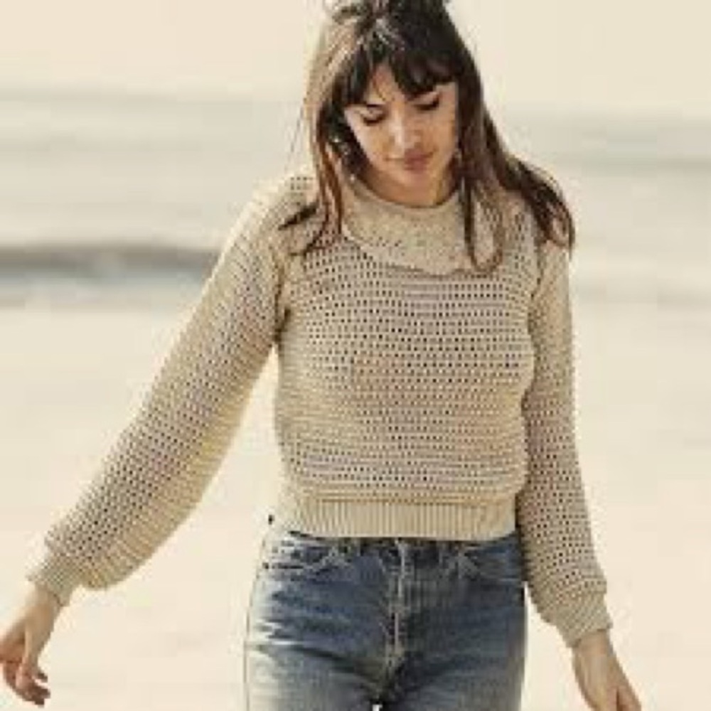 Doen Cream Open-Knit Scoop Neck Sweater